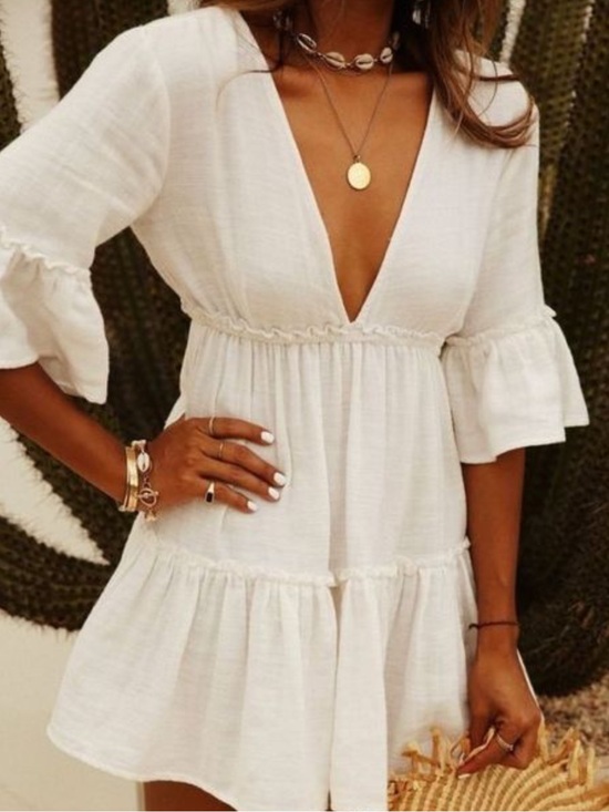 Billabong Other - Billabong White V-Neck Tiered Beach Cover-Up
